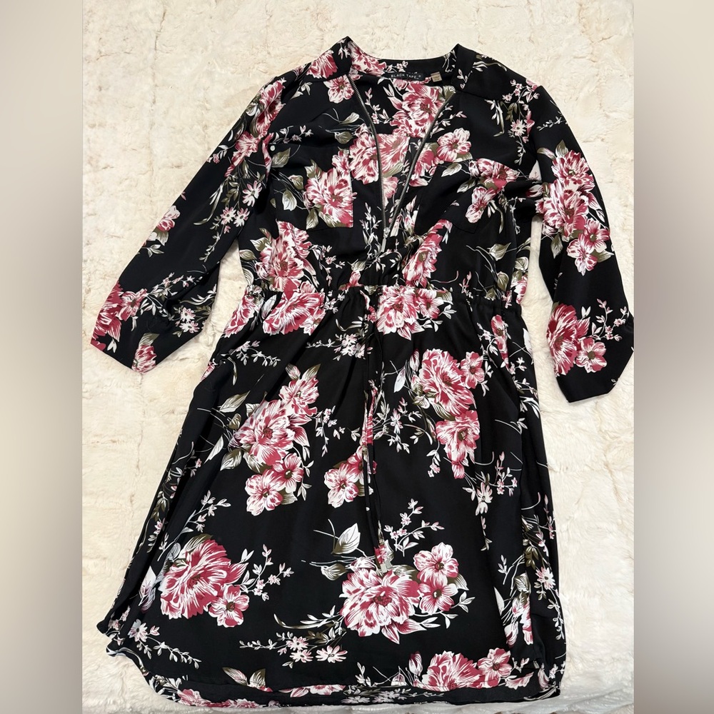 Black Tape_ Black Floral Dress with Pink Blossoms